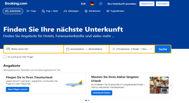 Booking Webseite Reiseportal